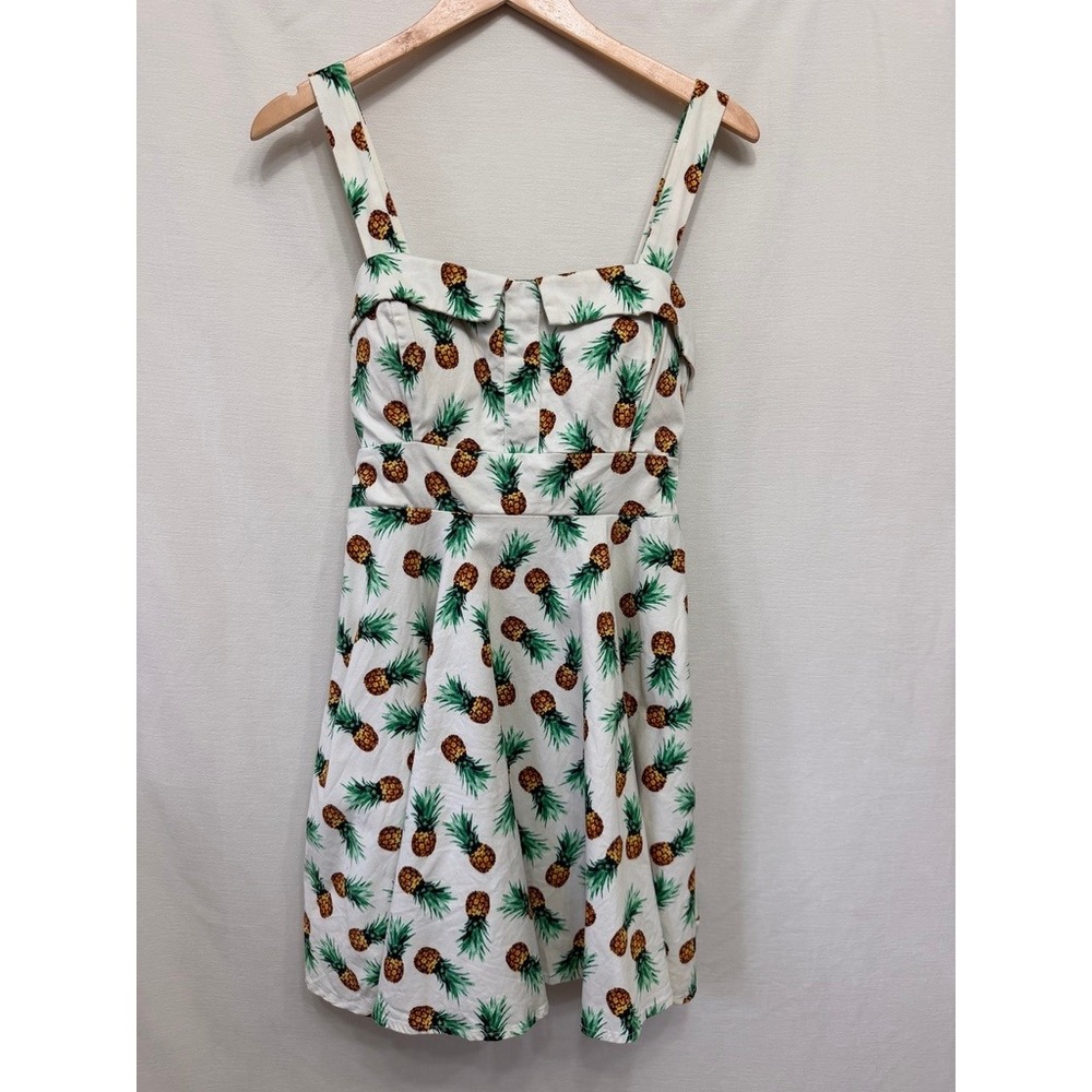 IXIA Pineapple Print Fit Flare Dress Womens XL White PinUp Retro Made in USA